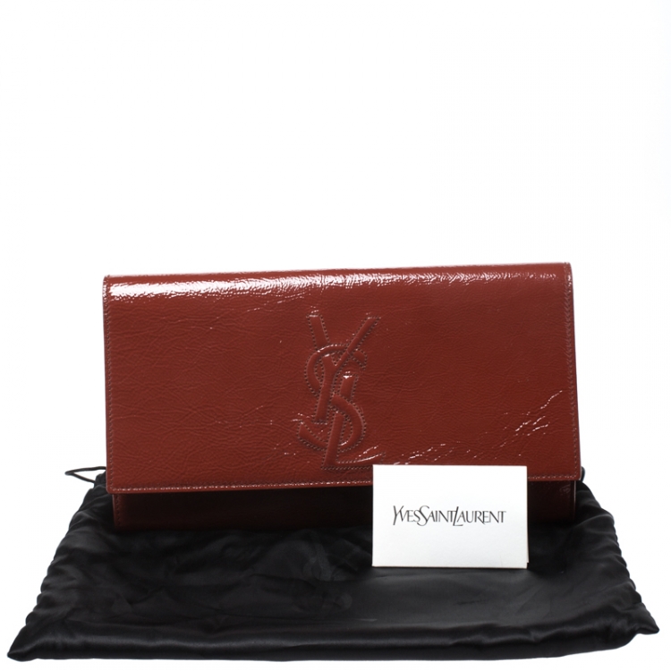 Pre Owned Yves Saint Laurent Cinnamon Brown Patent Leather Belle De Jour Flap Clutch