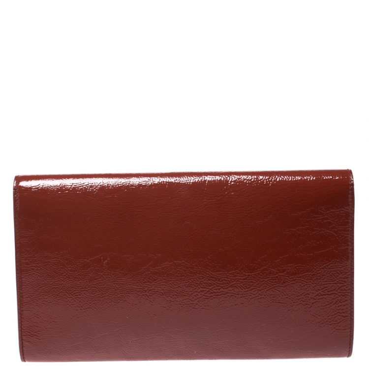 Pre Owned Yves Saint Laurent Cinnamon Brown Patent Leather Belle De Jour Flap Clutch