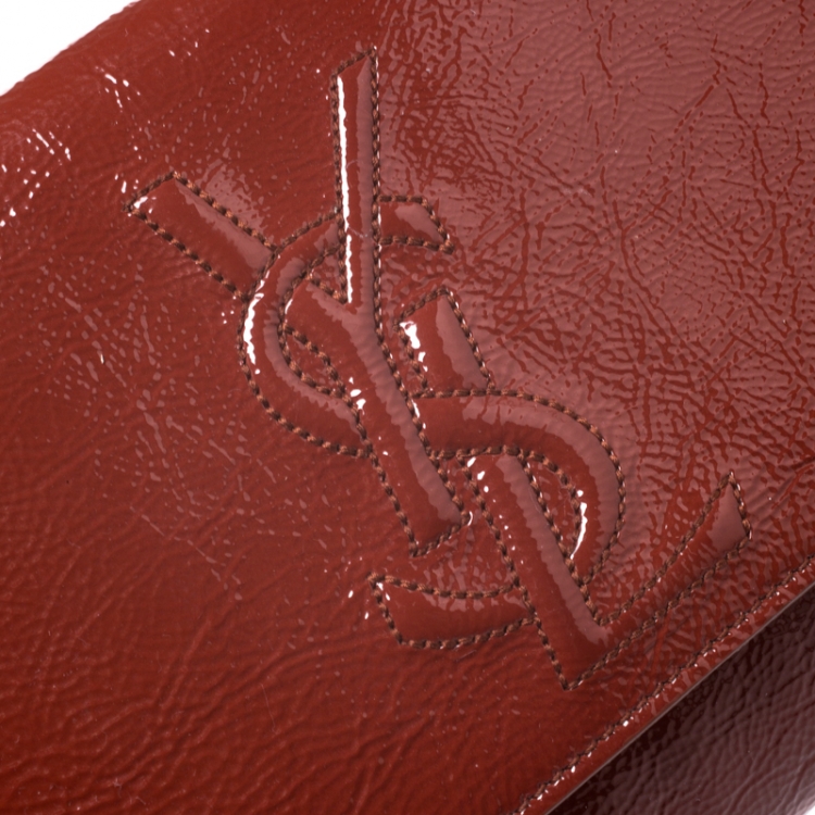 Pre Owned Yves Saint Laurent Cinnamon Brown Patent Leather Belle De Jour Flap Clutch