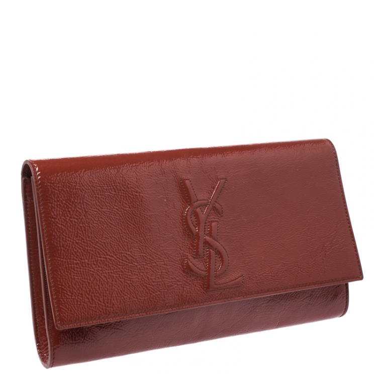 Pre Owned Yves Saint Laurent Cinnamon Brown Patent Leather Belle De Jour Flap Clutch