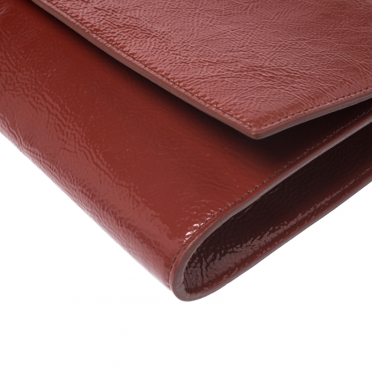 Pre Owned Yves Saint Laurent Cinnamon Brown Patent Leather Belle De Jour Flap Clutch