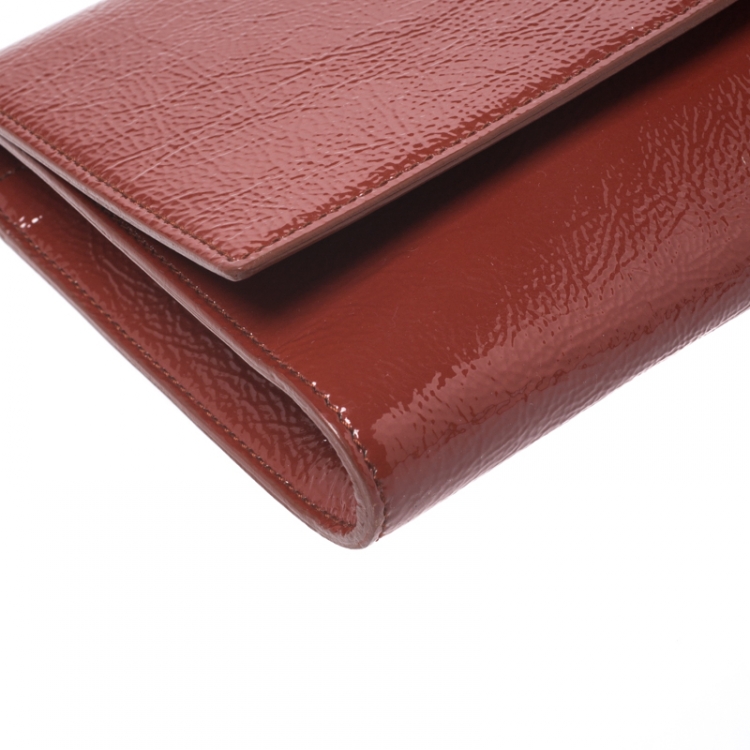 Pre Owned Yves Saint Laurent Cinnamon Brown Patent Leather Belle De Jour Flap Clutch