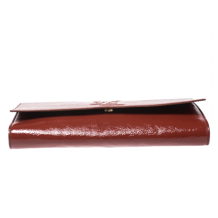 Pre Owned Yves Saint Laurent Cinnamon Brown Patent Leather Belle De Jour Flap Clutch