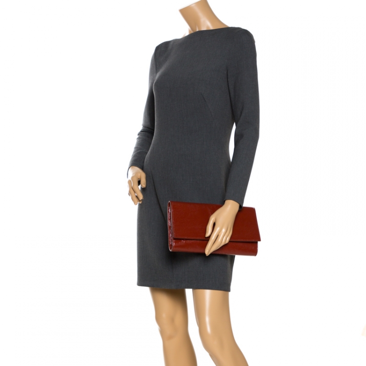 Pre Owned Yves Saint Laurent Cinnamon Brown Patent Leather Belle De Jour Flap Clutch