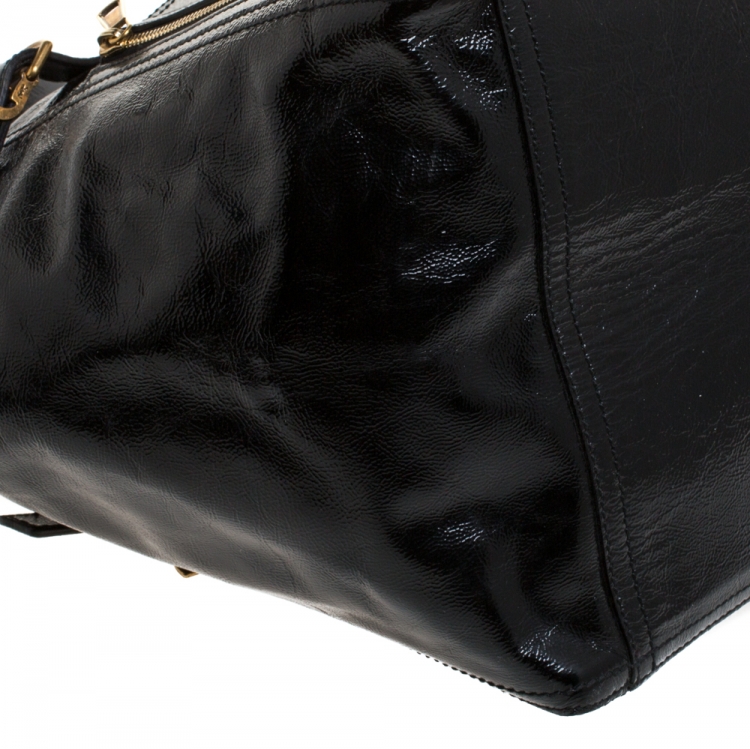 Pre Owned Yves Saint Laurent Black Patent Leather Downtown Tote