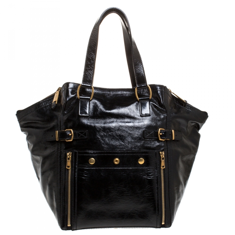 Pre Owned Yves Saint Laurent Black Patent Leather Downtown Tote
