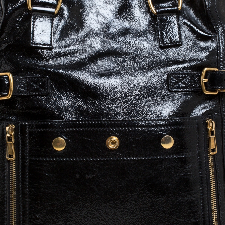 Pre Owned Yves Saint Laurent Black Patent Leather Downtown Tote