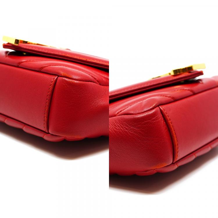Pre Owned Yves Saint Laurent Red Leather Matelasse Monogram Classic Baby Bag