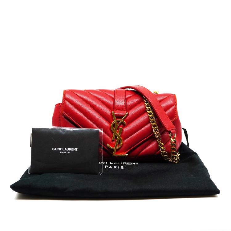 Pre Owned Yves Saint Laurent Red Leather Matelasse Monogram Classic Baby Bag