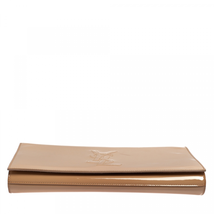 Pre Owned Yves Saint Laurent Beige Patent Leather Large Belle De Jour Clutch