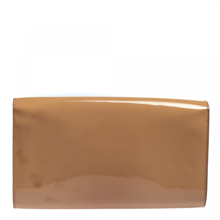 Pre Owned Yves Saint Laurent Beige Patent Leather Large Belle De Jour Clutch
