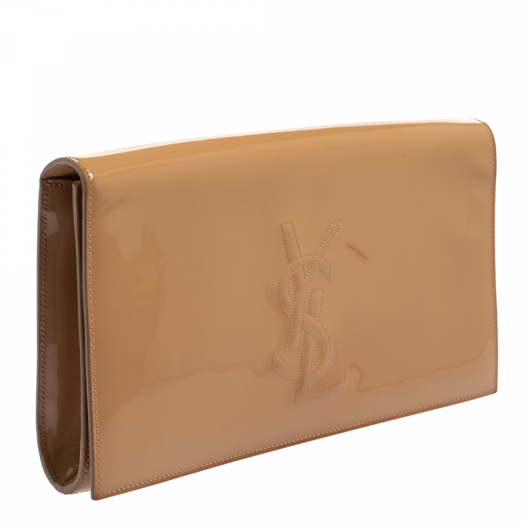 Pre Owned Yves Saint Laurent Beige Patent Leather Large Belle De Jour Clutch