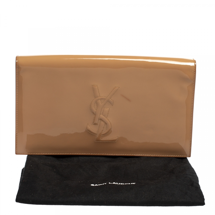 Pre Owned Yves Saint Laurent Beige Patent Leather Large Belle De Jour Clutch