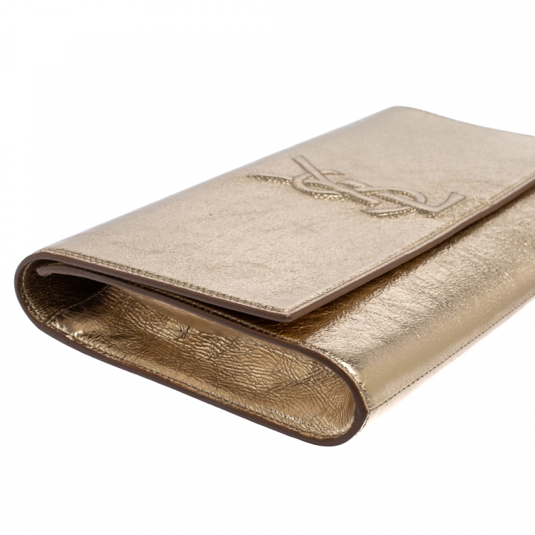 Pre Owned Yves Saint Laurent Metallic Gold Leather Large Belle De Jour Clutch