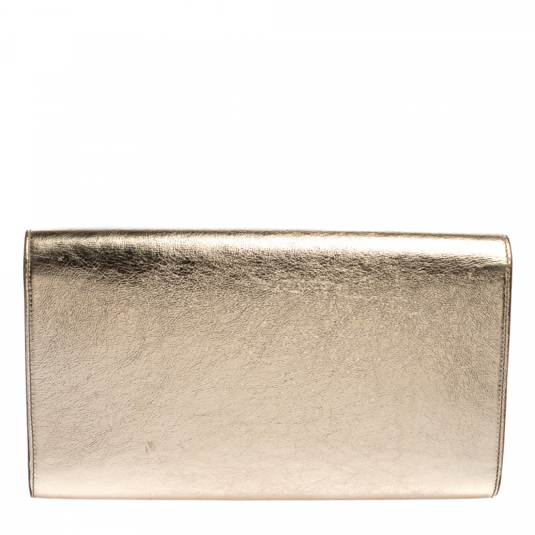 Pre Owned Yves Saint Laurent Metallic Gold Leather Large Belle De Jour Clutch
