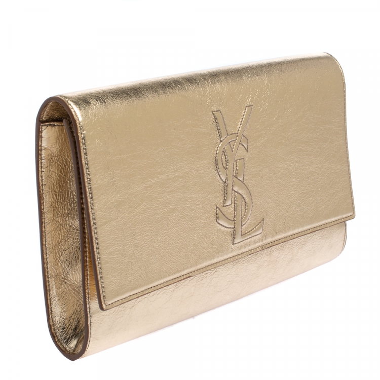 Pre Owned Yves Saint Laurent Metallic Gold Leather Large Belle De Jour Clutch