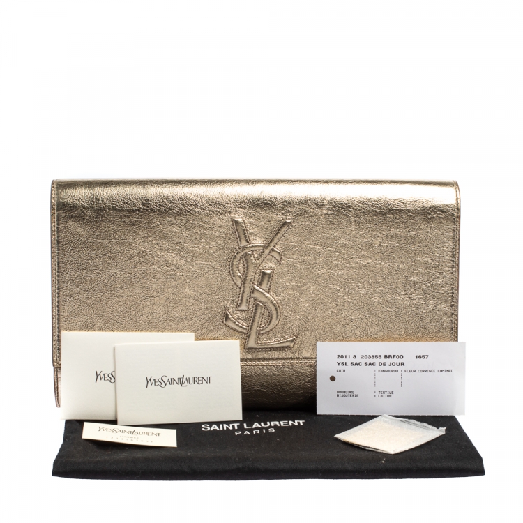 Pre Owned Yves Saint Laurent Metallic Gold Leather Large Belle De Jour Clutch
