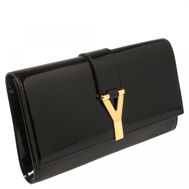 Pre Owned Yves Saint Laurent Black Patent Leather Y-Ligne Clutch