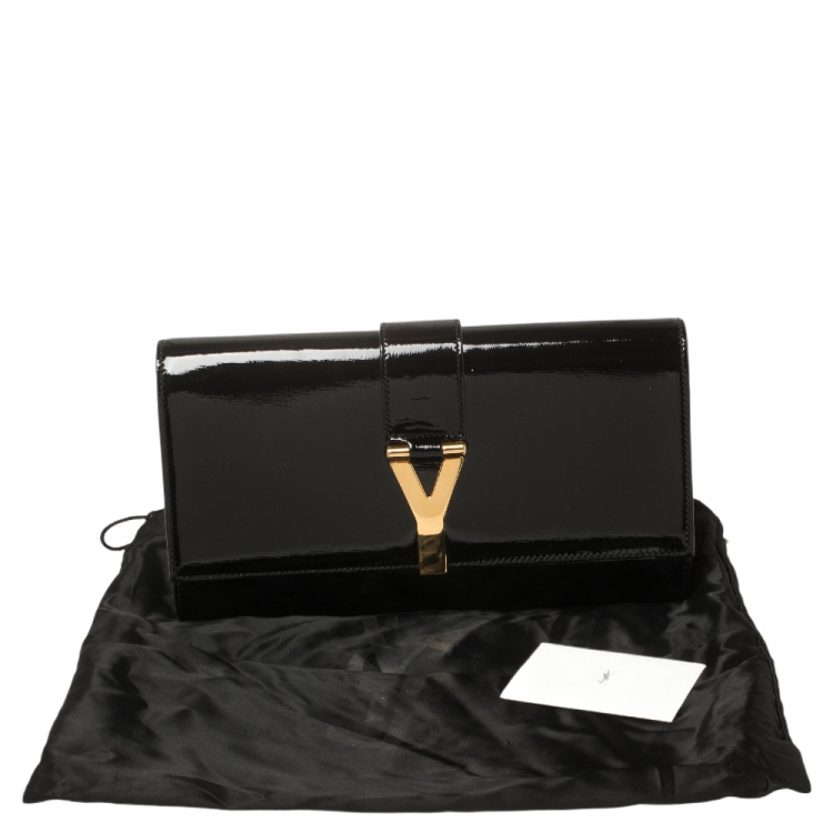 Pre Owned Yves Saint Laurent Black Patent Leather Y-Ligne Clutch