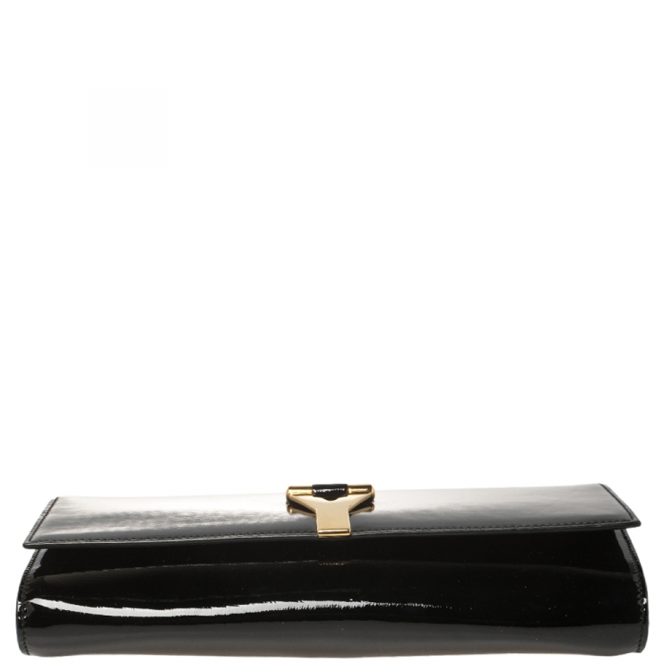 Pre Owned Yves Saint Laurent Black Patent Leather Y-Ligne Clutch