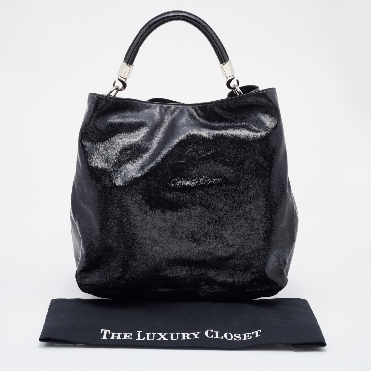 Pre Owned Yves Saint Laurent Black Patent Leather Roady Hobo