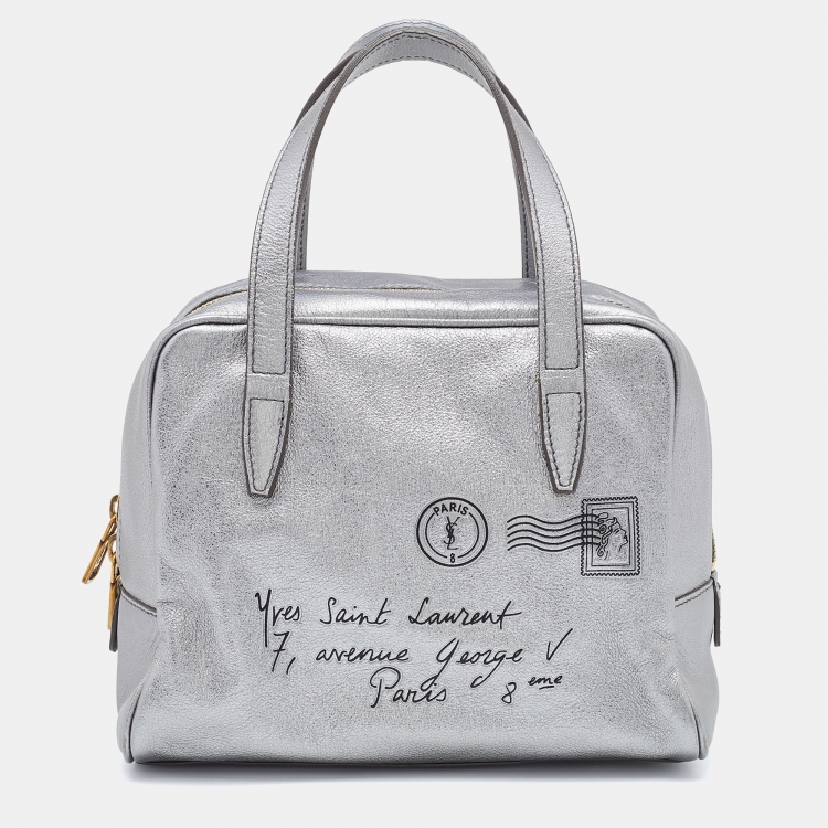 Pre Owned Yves Saint Laurent Metallic Grey Leather Satchel