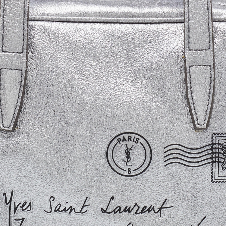 Pre Owned Yves Saint Laurent Metallic Grey Leather Satchel