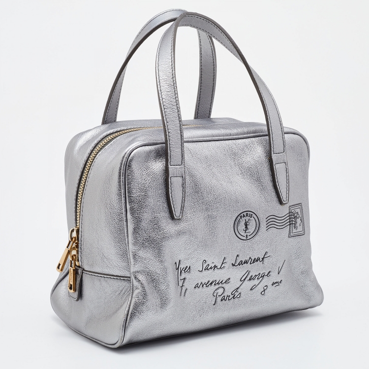 Pre Owned Yves Saint Laurent Metallic Grey Leather Satchel