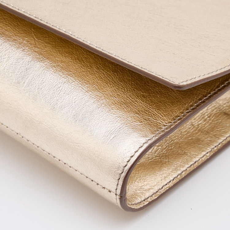Pre Owned Yves Saint Laurent Metallic Gold Leather Belle De Jour Clutch