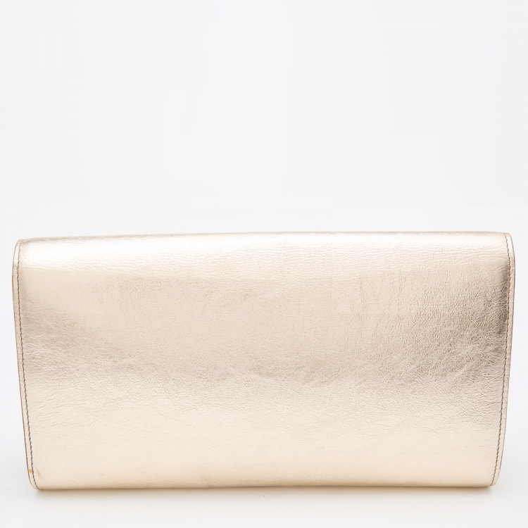 Pre Owned Yves Saint Laurent Metallic Gold Leather Belle De Jour Clutch