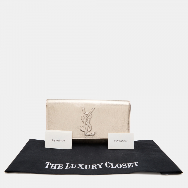 Pre Owned Yves Saint Laurent Metallic Gold Leather Belle De Jour Clutch