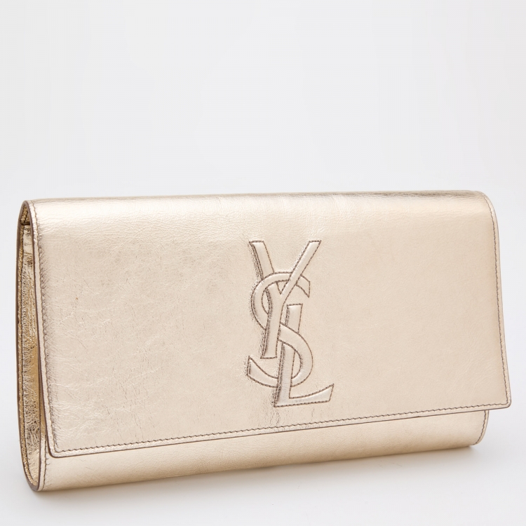 Pre Owned Yves Saint Laurent Metallic Gold Leather Belle De Jour Clutch