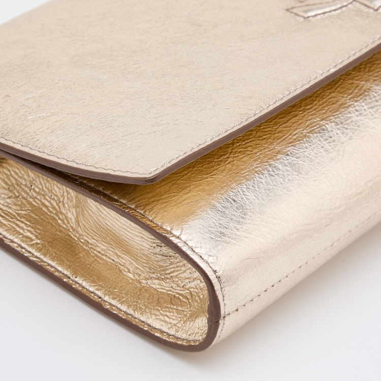 Pre Owned Yves Saint Laurent Metallic Gold Leather Belle De Jour Clutch