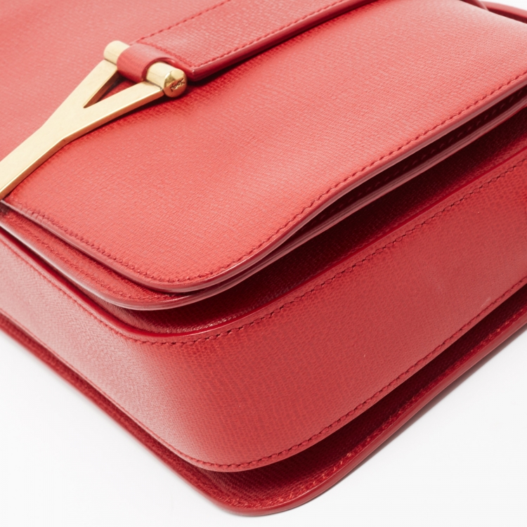 Pre Owned Yves Saint Laurent Red Leather Chyc Flap Crossbody Bag