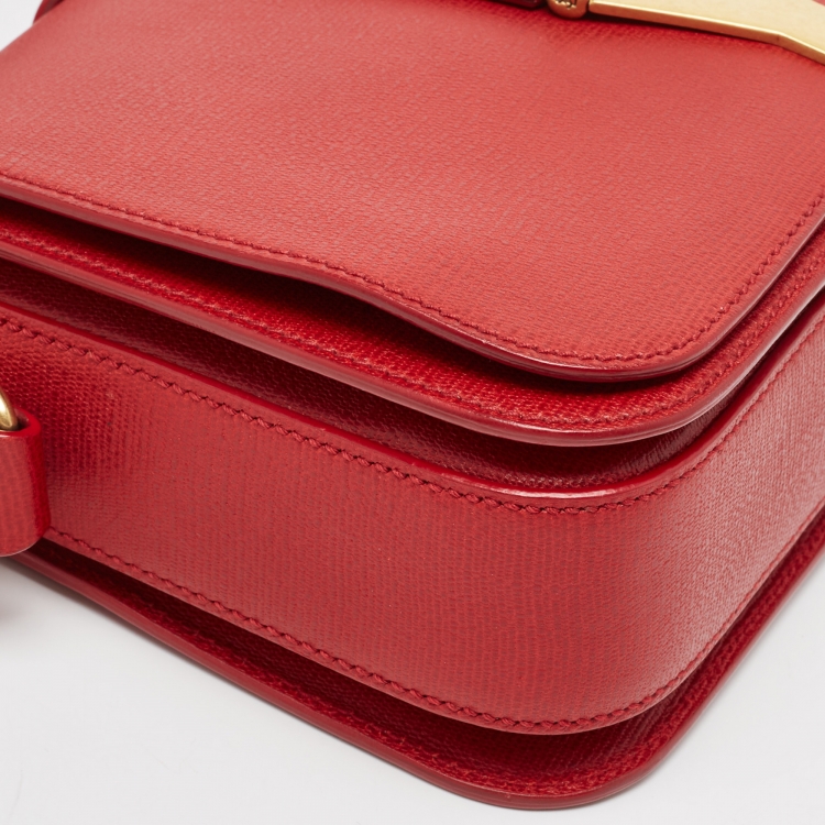 Pre Owned Yves Saint Laurent Red Leather Chyc Flap Crossbody Bag