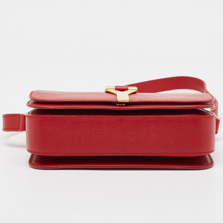 Pre Owned Yves Saint Laurent Red Leather Chyc Flap Crossbody Bag