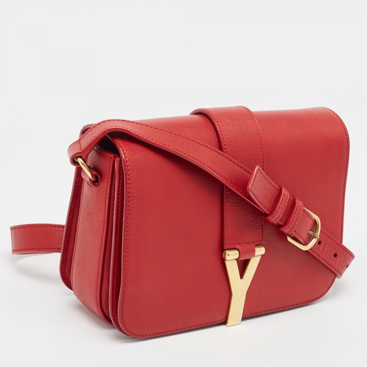 Pre Owned Yves Saint Laurent Red Leather Chyc Flap Crossbody Bag