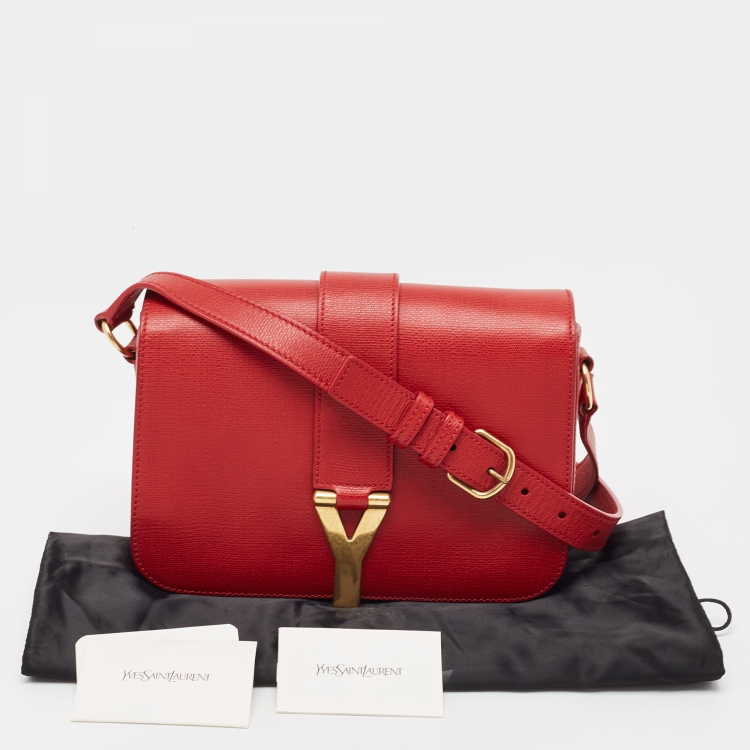 Pre Owned Yves Saint Laurent Red Leather Chyc Flap Crossbody Bag
