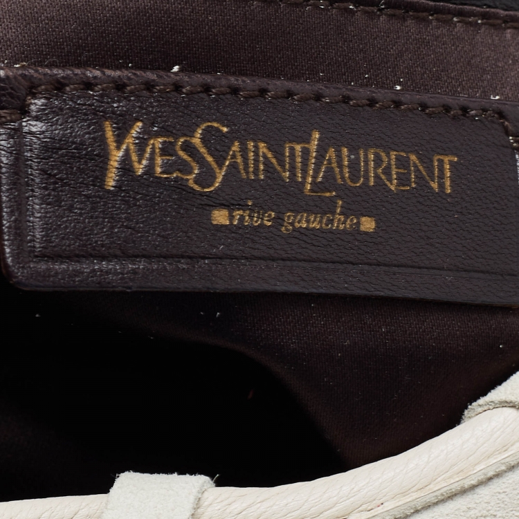 Pre Owned Yves Saint Laurent White Suede and Leather Fringe Mombasa Hobo