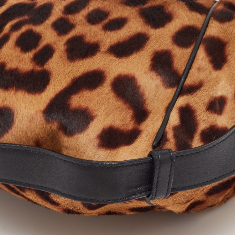 Pre Owned Yves Saint Laurent Black/Brown Leopard Print Calf Hair and Leather Mombasa Hobo