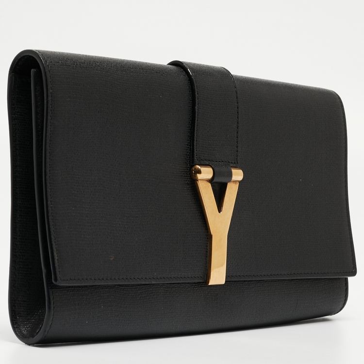 Pre Owned Yves Saint Laurent Black Leather Y Line Clutch