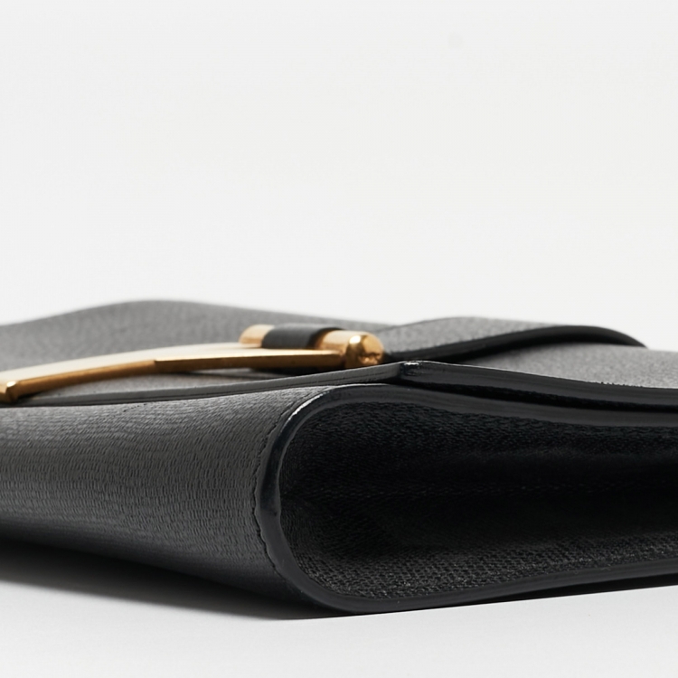 Pre Owned Yves Saint Laurent Black Leather Y Line Clutch