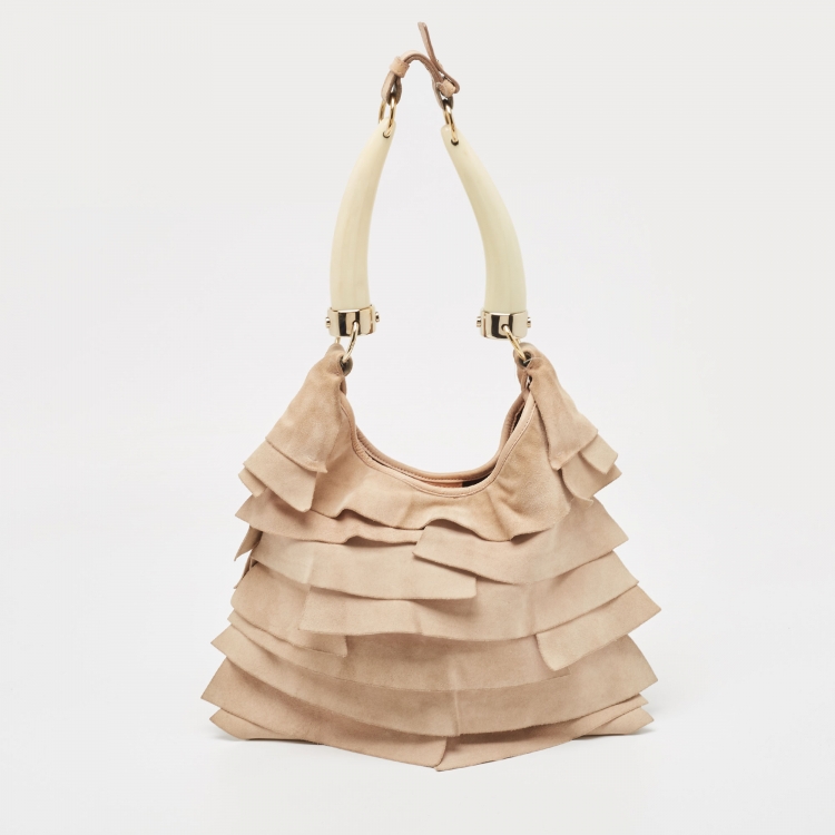 Yves Saint Laurent Light Beige Suede Small St. Tropez Double Horn Hobo Yves  Saint Laurent | The Luxury Closet