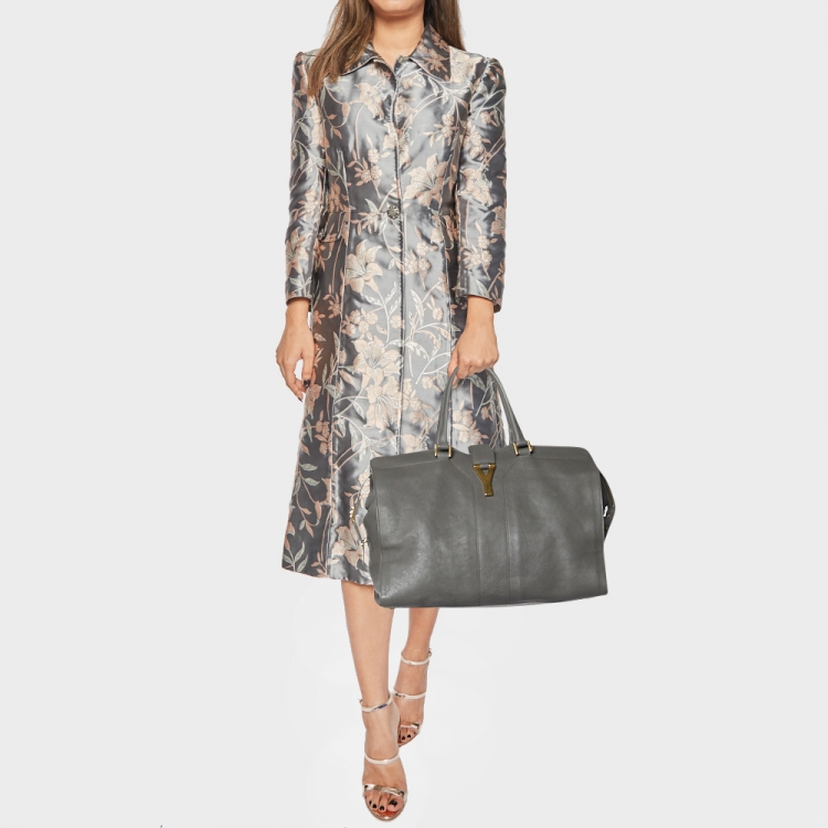 Pre Owned Yves Saint Laurent Grey Leather Large Cabas Chyc Tote