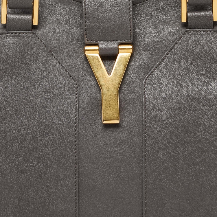 Pre Owned Yves Saint Laurent Grey Leather Large Cabas Chyc Tote