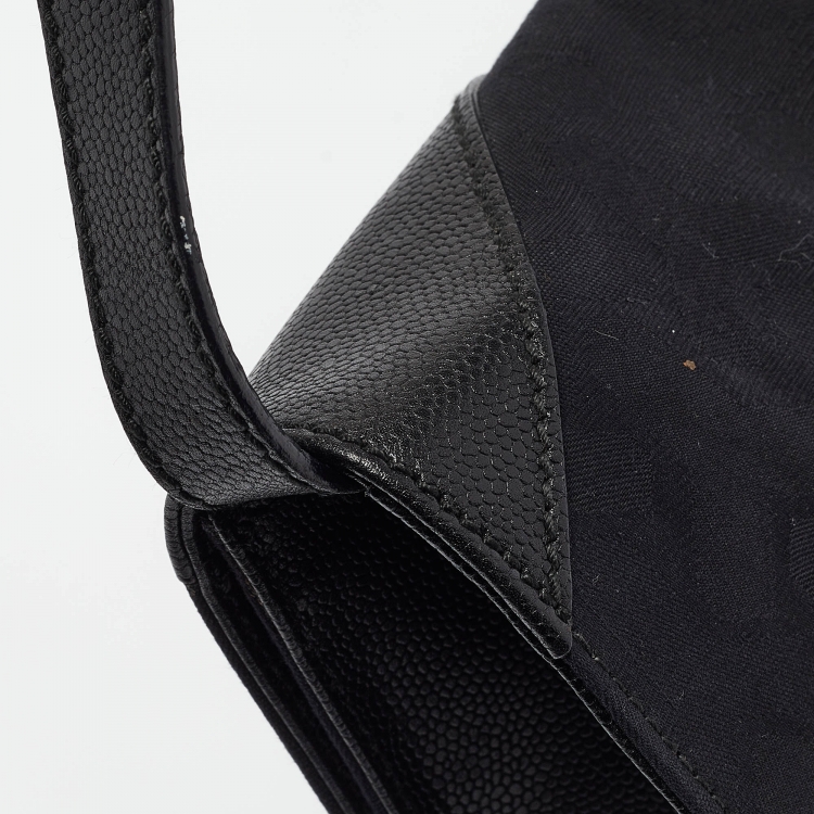 Pre Owned Yves Saint Laurent Black Canvas and Leather Flap Shoulder Bag