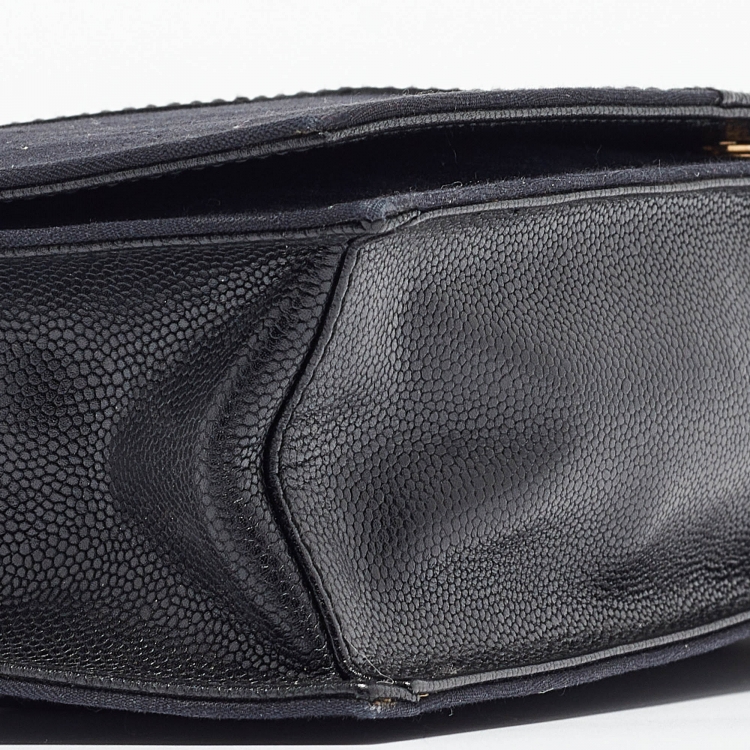 Pre Owned Yves Saint Laurent Black Canvas and Leather Flap Shoulder Bag
