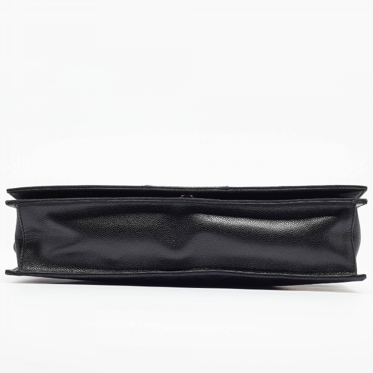 Pre Owned Yves Saint Laurent Black Canvas and Leather Flap Shoulder Bag