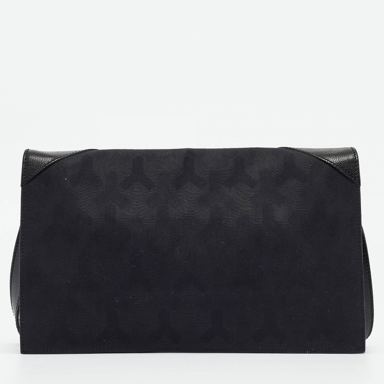 Pre Owned Yves Saint Laurent Black Canvas and Leather Flap Shoulder Bag