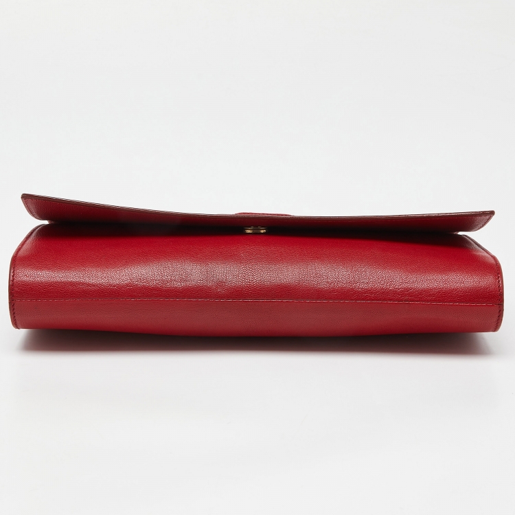 Pre Owned Yves Saint Laurent Red Leather Belle De Jour Flap Clutch